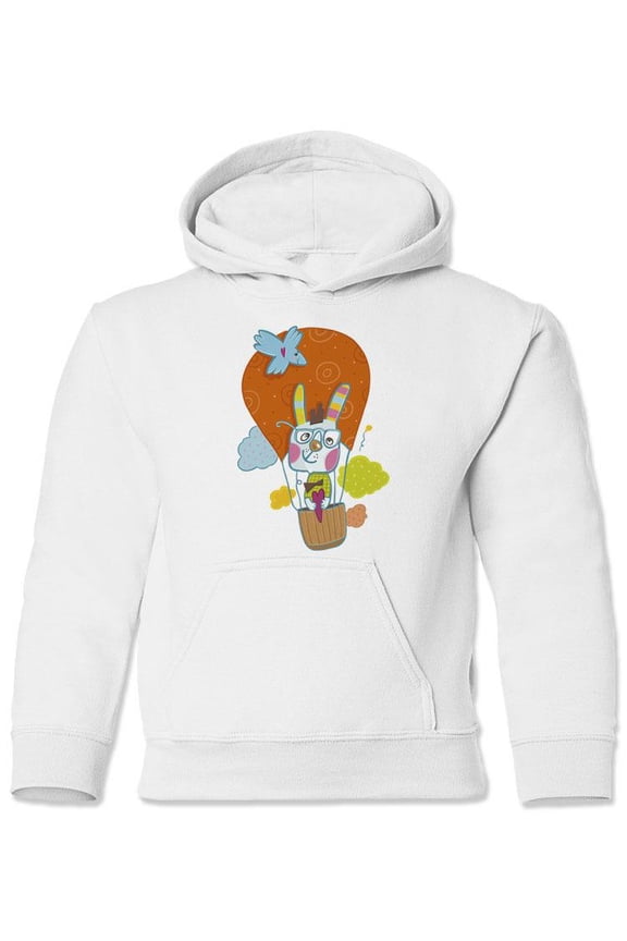 Rabbit On A Ballon Hoodie Juniors - Youth Hoodie, White, Medium