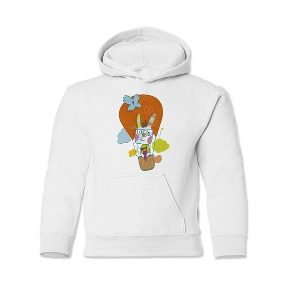 Rabbit On A Ballon Hoodie Juniors - Youth Hoodie, White, Medium