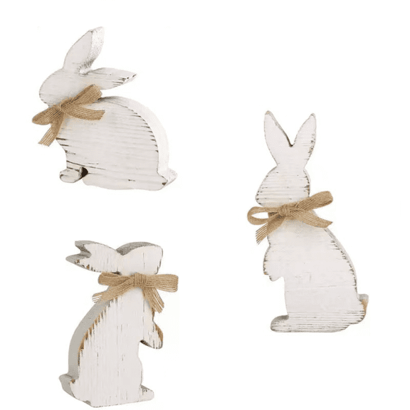 Rabbit Ornament,Wooden White Easter Decorative Festive Atmosphere Tabletop Display