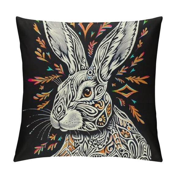 Rabbit Ornate Cute Black & White Tattoo Design Throw Pillow