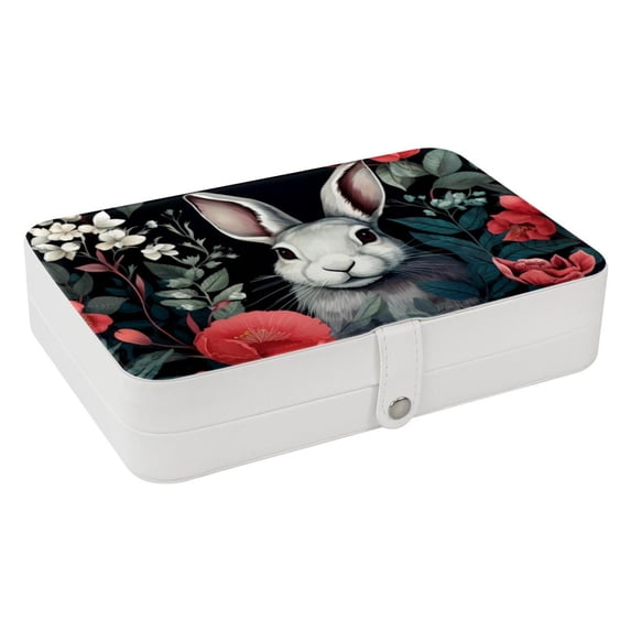 Rabbit PU Leather Necklace Organizer Jewelry Boxes Display Case with Removable Compartment, Portable