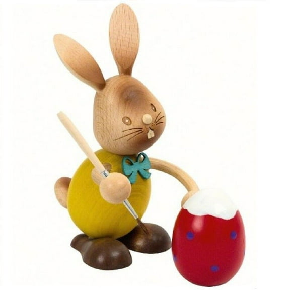 Rabbit Painting Easter Egg Wood Bunny Figurine Handcrafted in Germany