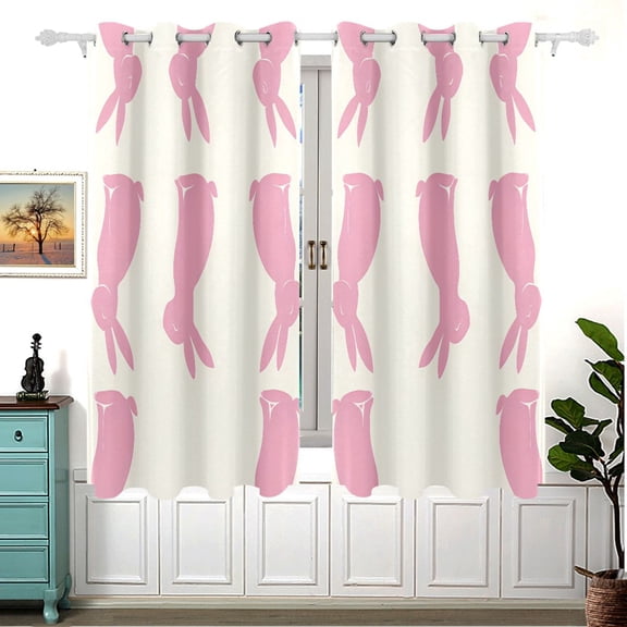 Rabbit Pattern Design 63x55in Window Curtain Panels 63x55in 2-Piece Heavy Duty 80% Light Blocking
