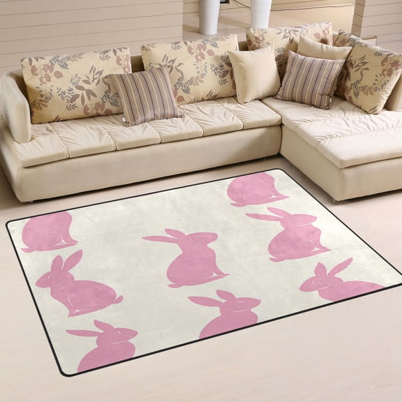 Rabbit Pattern Design Soft Polyester Area Rug 60''x39'', Non Slip, Memory Foam, Water Absorbent