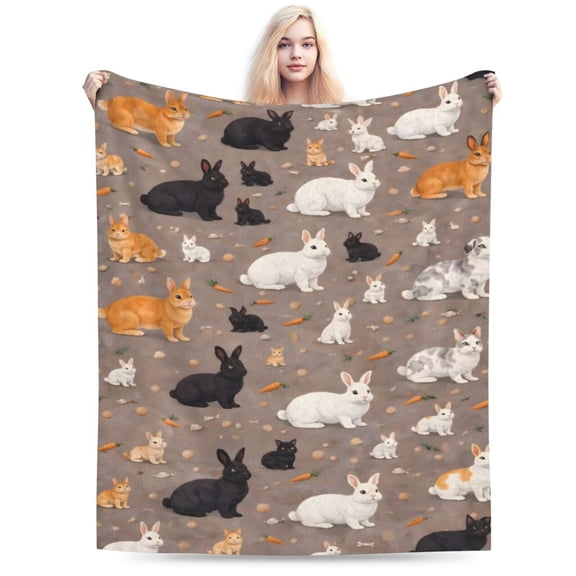 Rabbit Pattern Throw Blanket, Soft Flannel Fleece Blanket for Sofa Couch Bed, Cute Bunny Animal Decorative Blanket, Cozy Lightweight All Season 50x40