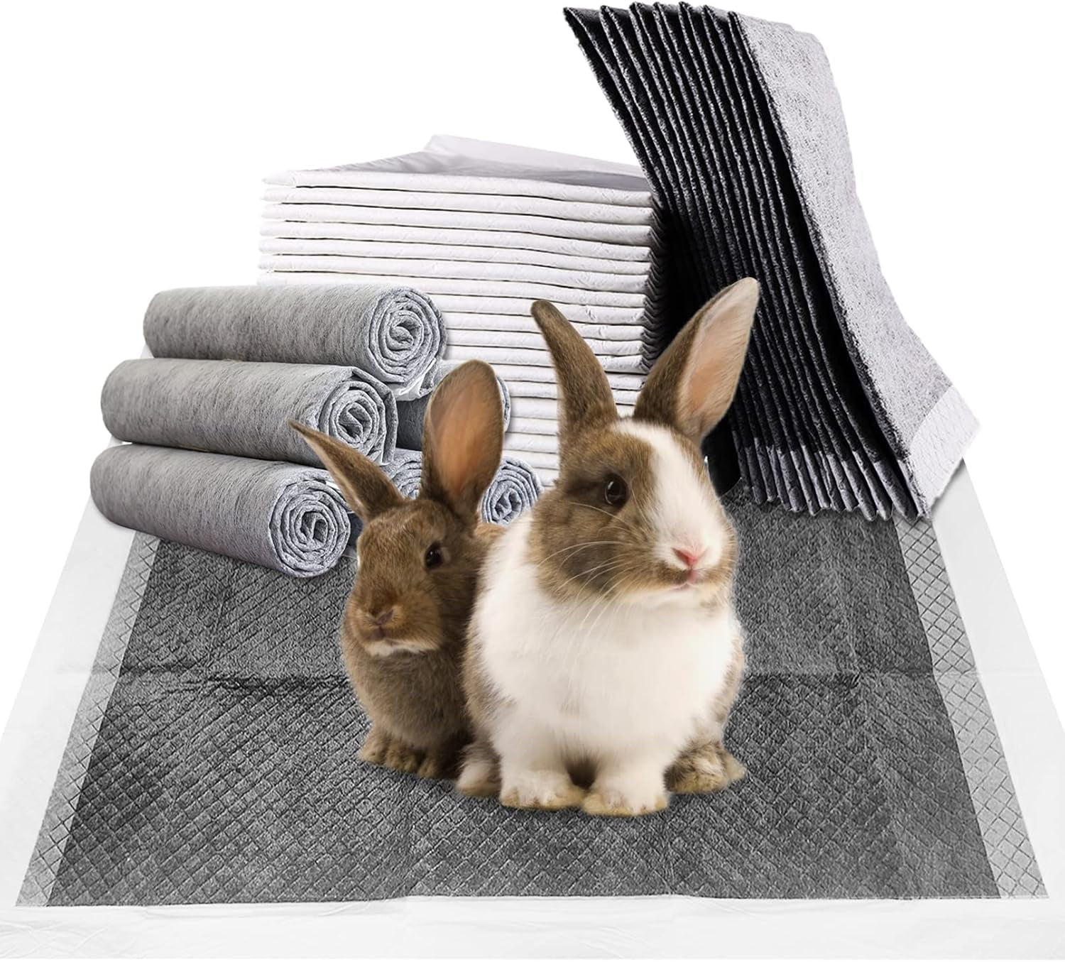 Rabbit Pee Pads, 13" x 18" 100 PCS Disposable Bunny Pads Charcoal Leak-Proof Super Absorbent Potty Training Pad with Quick-Dry Surface for Dogs Puppies Cats Kittens or Small Pets