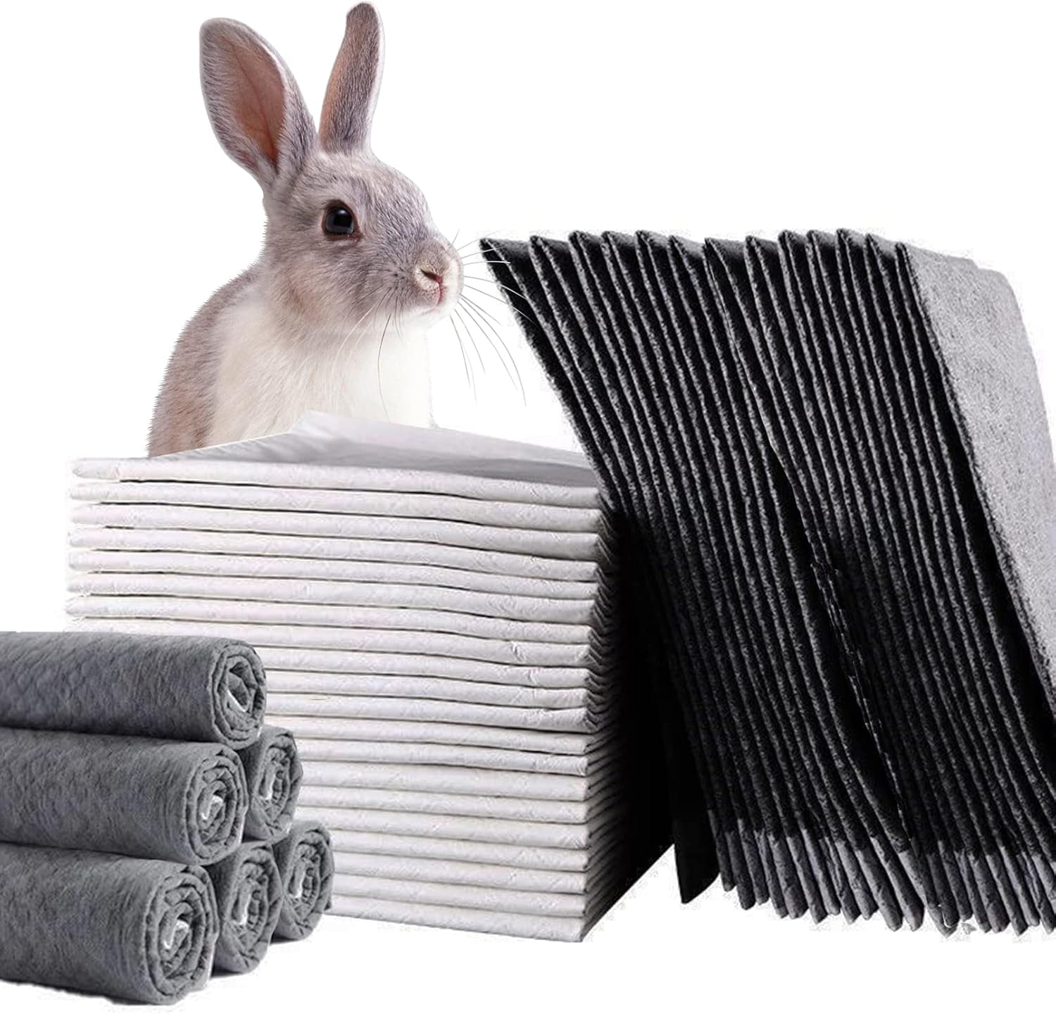 Rabbit Pee Pads,20 Pieces Disposable Cage Liners Black Carbon Super Absorbent Odor-Control,Bunny Potty Training Pad with Quick-Dry Surface for Cat Puppy Kitten Hamsters Chinchillas
