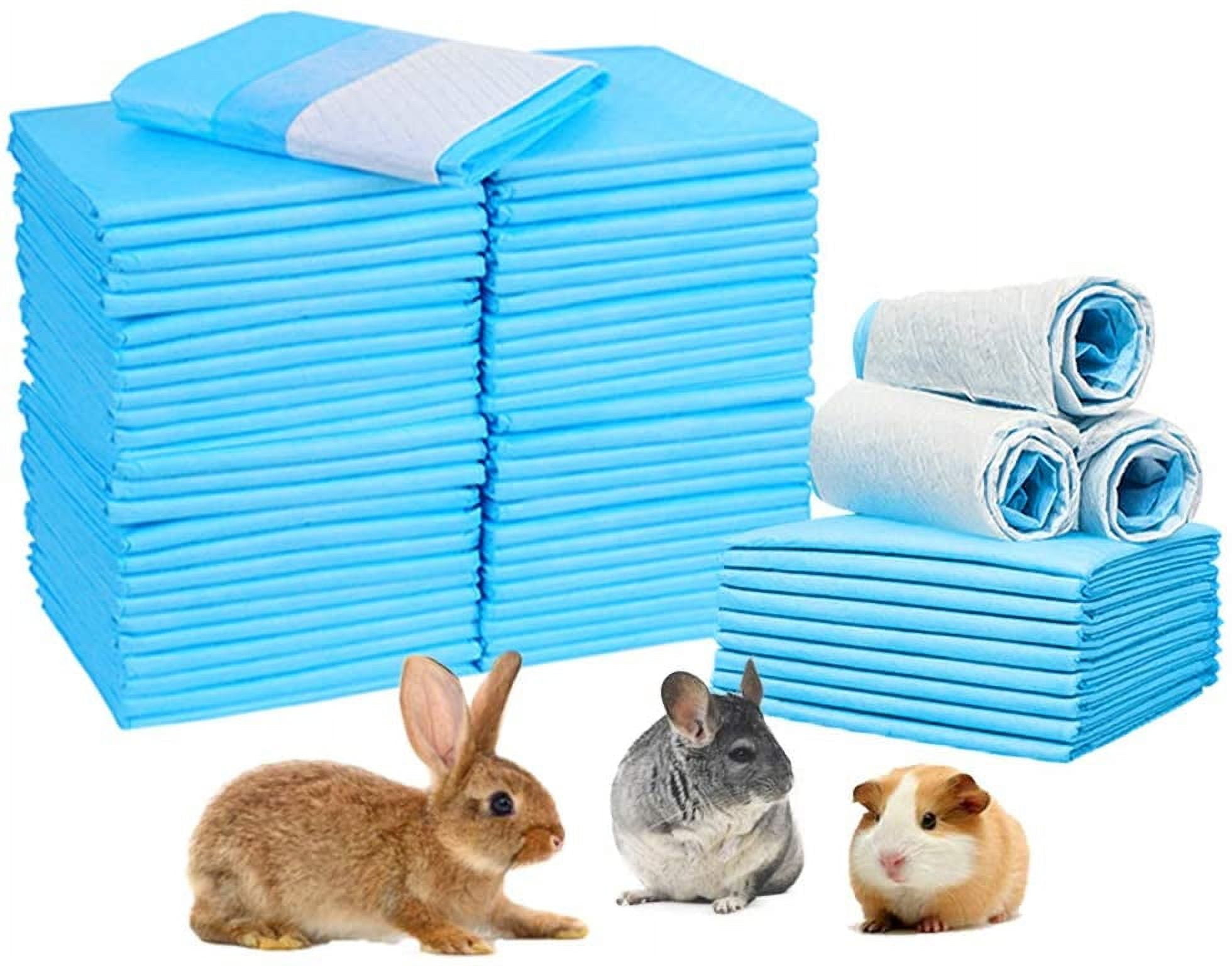 Rabbit Pee Pads, Pet Toilet/ Potty Training Pads, Super Absorbent Guinea Pig Disposable Diaper for Hedgehog, Hamster, Chinchilla, Cat, Reptile and Other Small Animal (100pcs-18 x13, Blue)