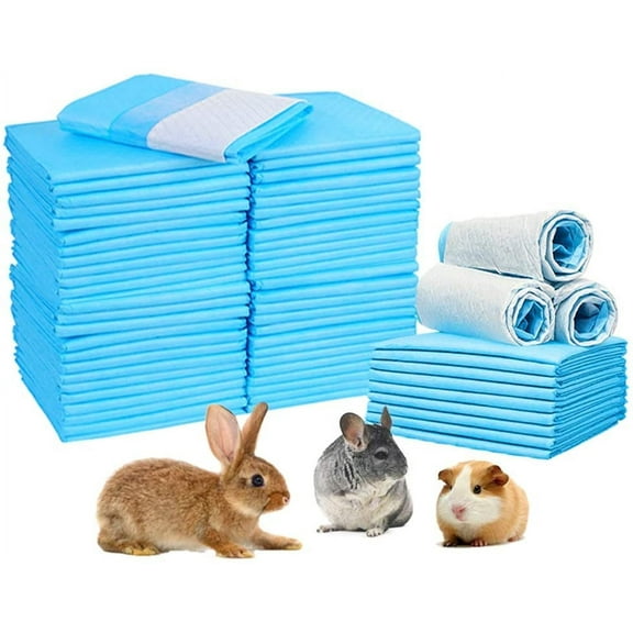 Rabbit Pee Pads, Pet Toilet/ Potty Training Pads, Super Absorbent Guinea Pig Disposable Diaper for Hedgehog, Hamster, Chinchilla, Cat, Reptile and Other Small Animal (100pcs-18 x13, Blue)
