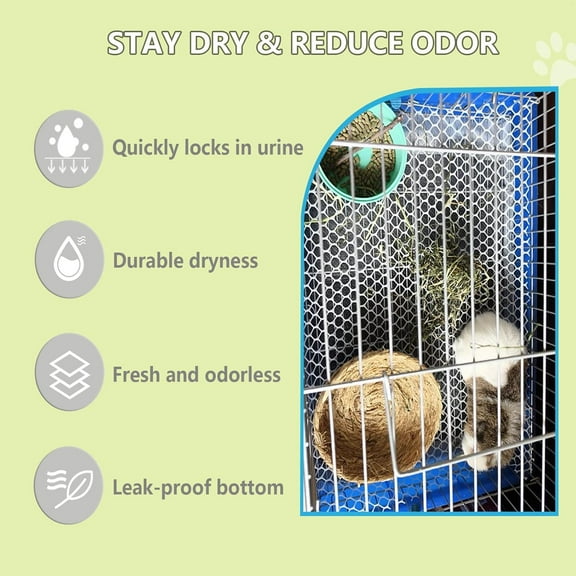 Rabbit Pee Pads, Pet Toilet Training Pads, 60PCS All Absorb Odor Control Disposable Cage Liners for Small Animals