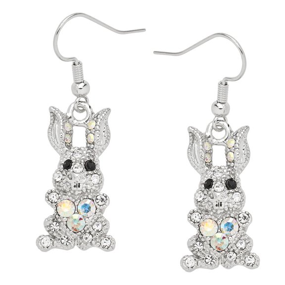 Rabbit Earring Rhinestone Crystal Rhodium Plated E0759-CR