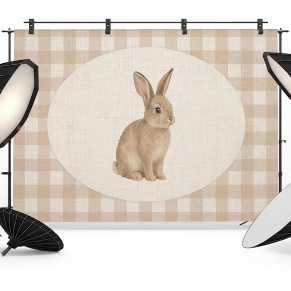 Rabbit Plaid Backdrops for Photography, Rustic Farmhouse Brown Checked Animal Pattern Linen Texture Fabric Photo Background Sturdy Studio Props for Photo Studio, Video Recording Photoshoot 7x5ft