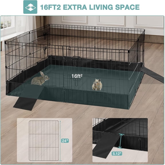Rabbit Playpen, Small Animal Cage with Waterproof Mat, 48" L*48" W*24" H Metal Hedgehog with Door, C&C Cage for Guinea Pigs, Bunny, Hedgehogs, Chinchillas(Playpen Only)