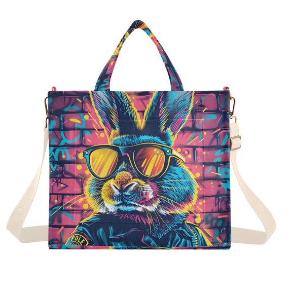 Rabbit Police Officer Corduroy Tote Bag Handbag Large Messenger Bag Shoulder Crossbody Zipper Bag Purse