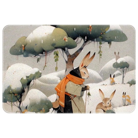 Rabbit Polyester Non-Slip Machine Washable Kitchen Mat Area Rug Floor Mat Office Rugs