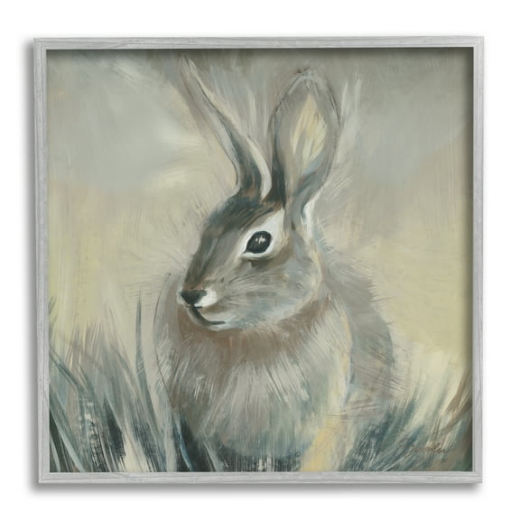 Rabbit Portrait Grey Yellow Animal Painting Animals & Insects Framed Art Print Wall Art, 17x17