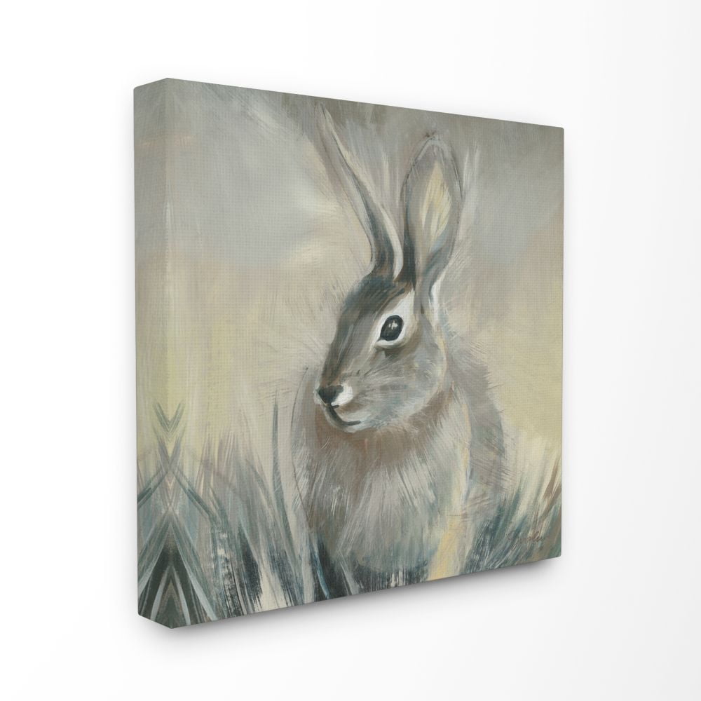 Rabbit Portrait Grey Yellow Animal Painting Animals & Insects Gallery-Wrapped Canvas Print Wall Art, 17x17