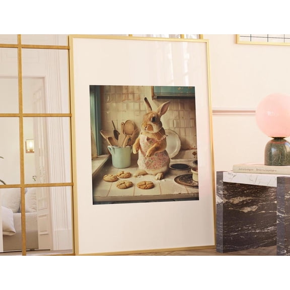 Rabbit Print Original Artwork Victorian Cook Serving Cake Cute Animal Art Kitchen Wall Art New Home Gift Nursery Wall Art Baking Lover Gift Wall Art, Modern Wall Decor, 24x36 UNFRAMED