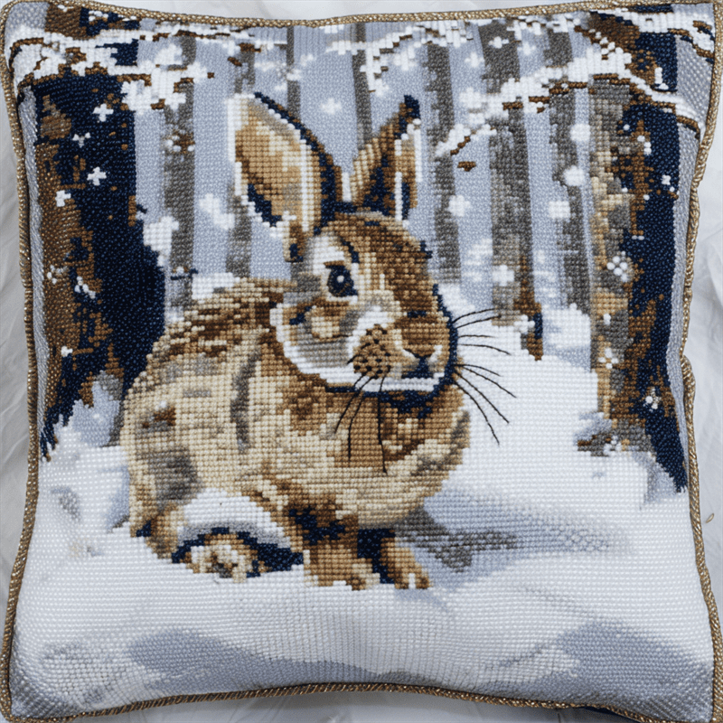 Rabbit Printed Cross Stitch Pillow Case Kits , 45X45CM , Cross Stitch Kits for Beginner (11 Count)