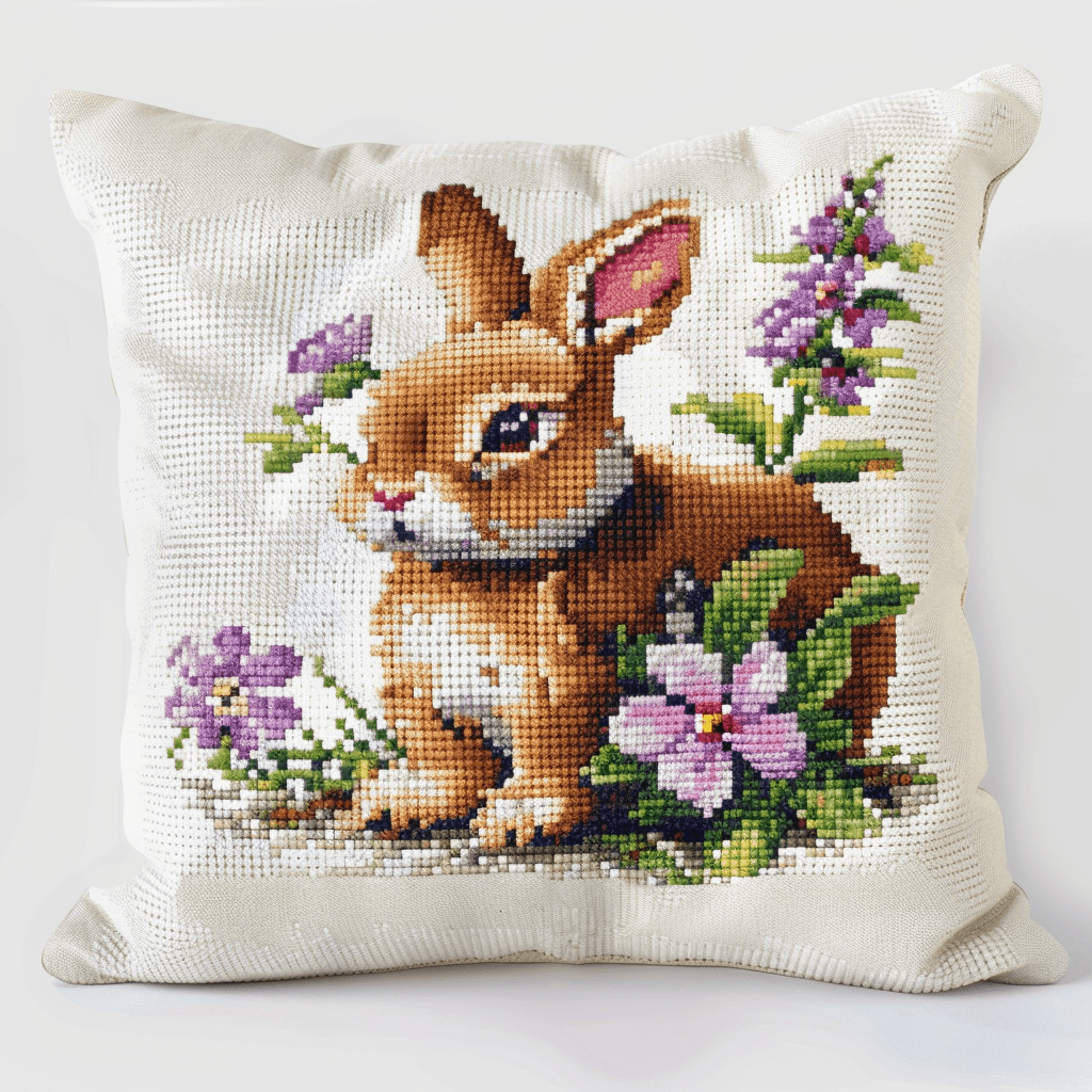 Rabbit Printed Cross Stitch Pillow Case Kits , 45X45cm , Cross Stitch Kits for Adults (11ct)