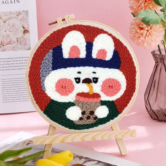 Rabbit Punch Needle Kits Adults Beginner, Handcraft DIY Craft Hoop Kit with Instructions Home Decor