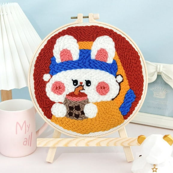 Rabbit Punch Needle Kits Adults Beginner, Handcraft DIY Craft Hoop Kit with Instructions Home Decor
