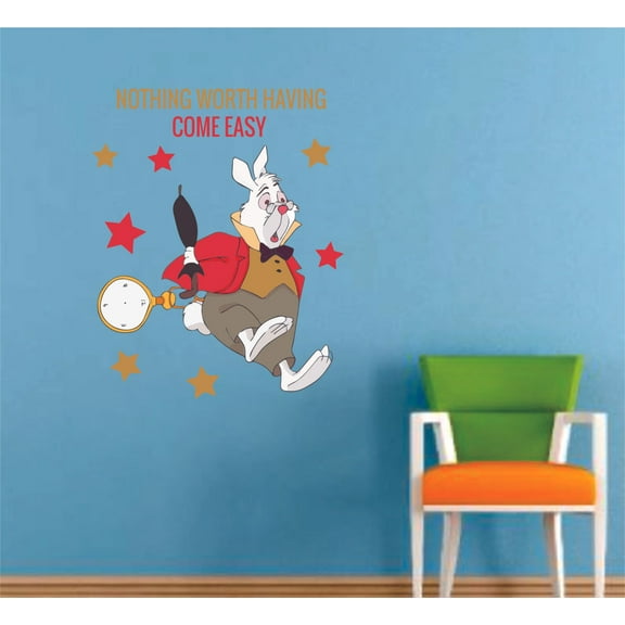 Rabbit Quote Alice in Wonderland Cartoon Decors Wall Sticker Art Design Decal for Girls Boys Kids Room Bedroom Nursery Kindergarten House Fun Home Decor Stickers Wall Art Vinyl Decoration (40x35 inch)