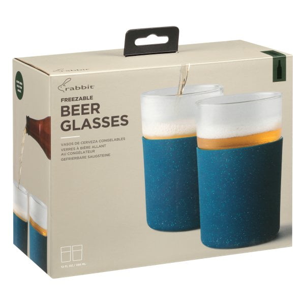 Rabbit R Freezable Glasses, Set of 2, Speckled Navy,12 fl oz Speckled Navy Beer Glasses Glasses