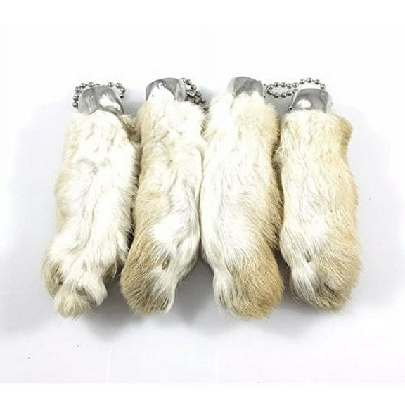 Rabbit Rabbits Foot Keychain Natural Snow White 4 Pcs