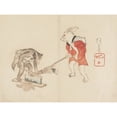 thumbnail image 1 of Rabbit Raccoon Chopping Straw 1830s Yamada Hogyokue Extra Large XL Wall Art Poster Print, 1 of 3