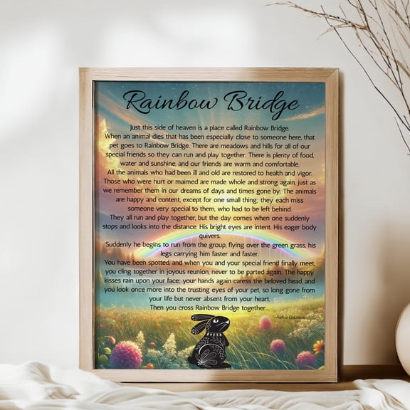 Rabbit Rainbow Bridge Memorial Wall Art Print, Unframed Paper Poster 8x10in