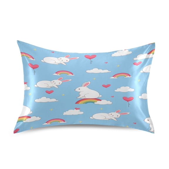 Rabbit Rainbow Pattern Standard Size Satin Pillowcase 20''x26'' Double-Sided Print Soft Wrinkle Resistant