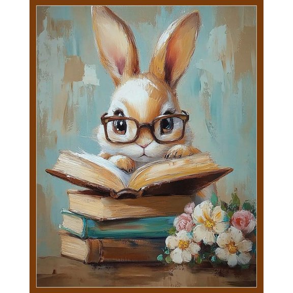 Rabbit Reading Book Wall Art Poster – Spring Nursery Decor Print 8x12 UNFRAMED