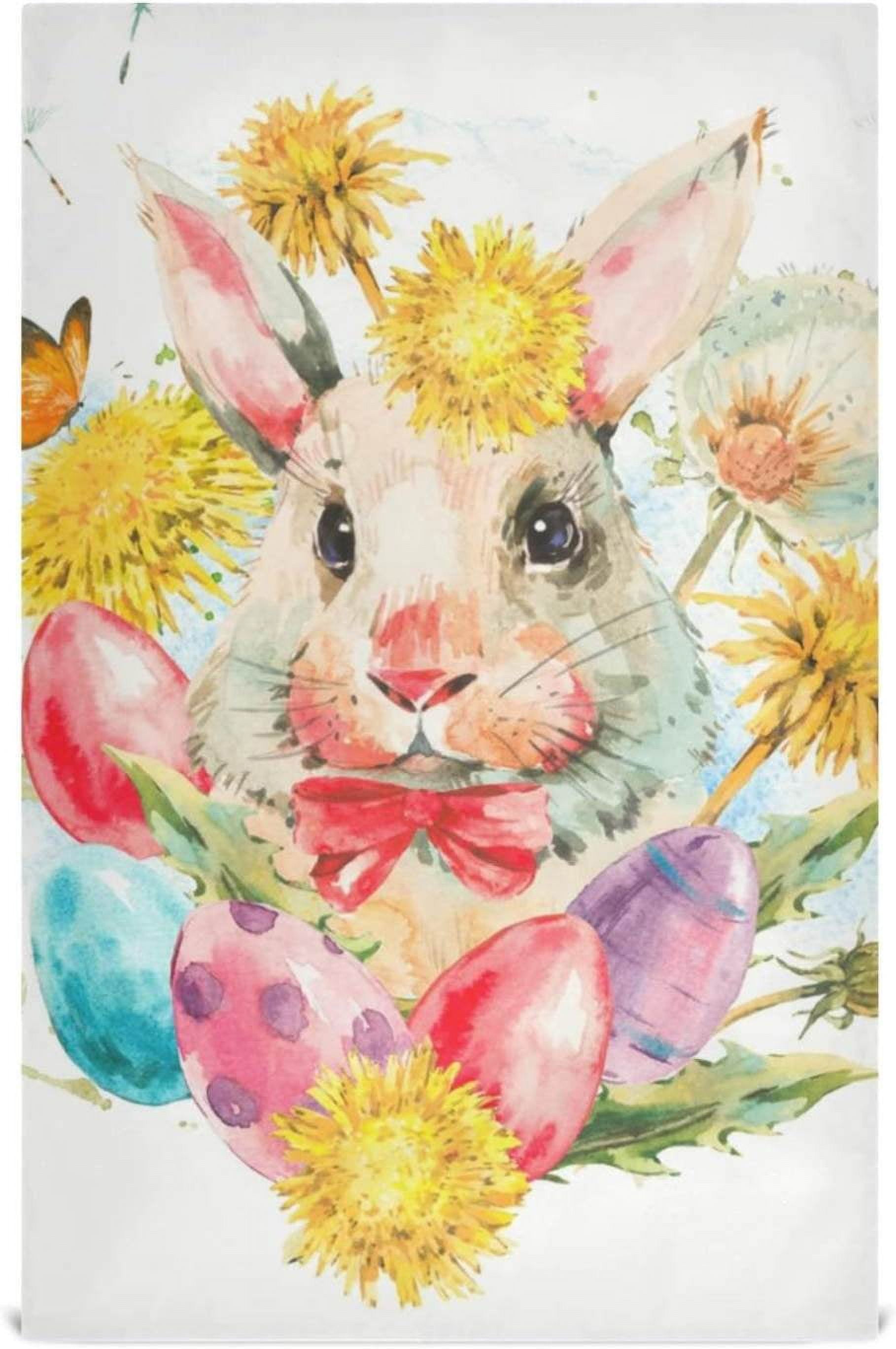 Chinoiserie Bunny Rabbit Kitchen Towels – Set Of 2 | 16x24 Inch Coquette Design Dishcloths | Easter Blue & White Decorative Hand Towels