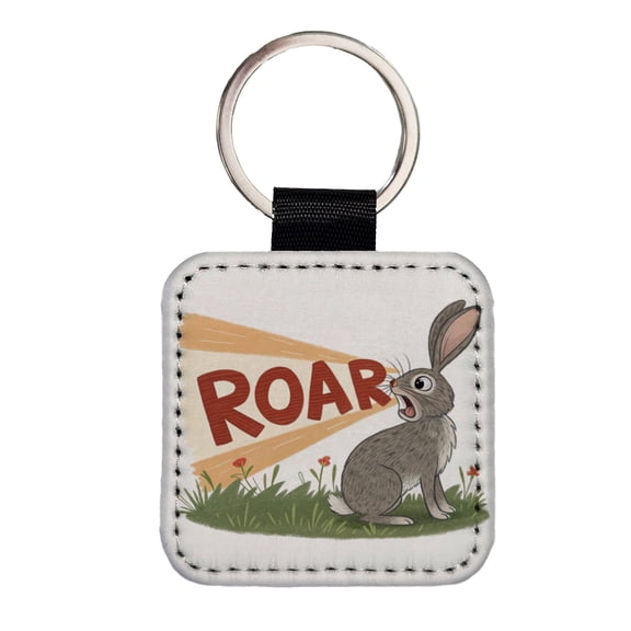 Rabbit Roar Bold Text Funny Faux Leather Square Keychain