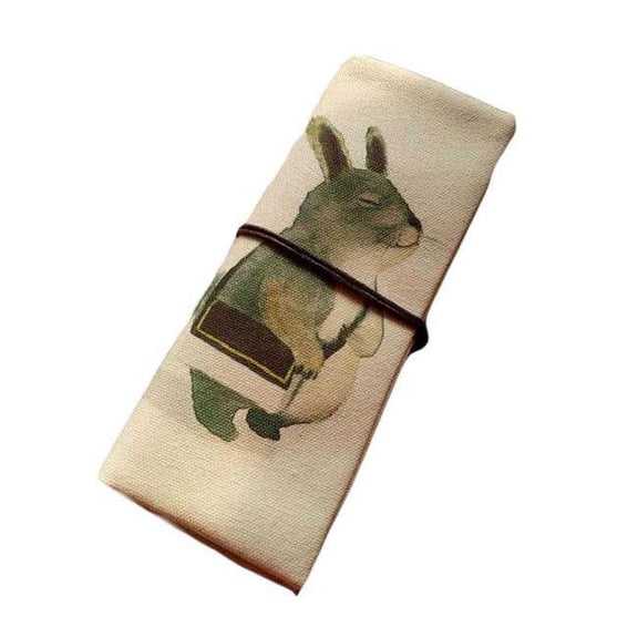 Rabbit Roll up Pencil Case Cosmetic Pencil Pouch Canvas Pen Case Purse Bag