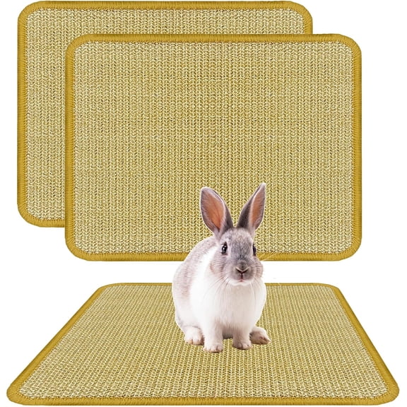 Rabbit Scratching Pad, Sisal Bunny Scratch Pad, Natural Rabbit Foraging Mats for Cages, Indoor Bunny Toys Accessories for Bedding Biting Sleeping Resting (2PCS, 16x12in)
