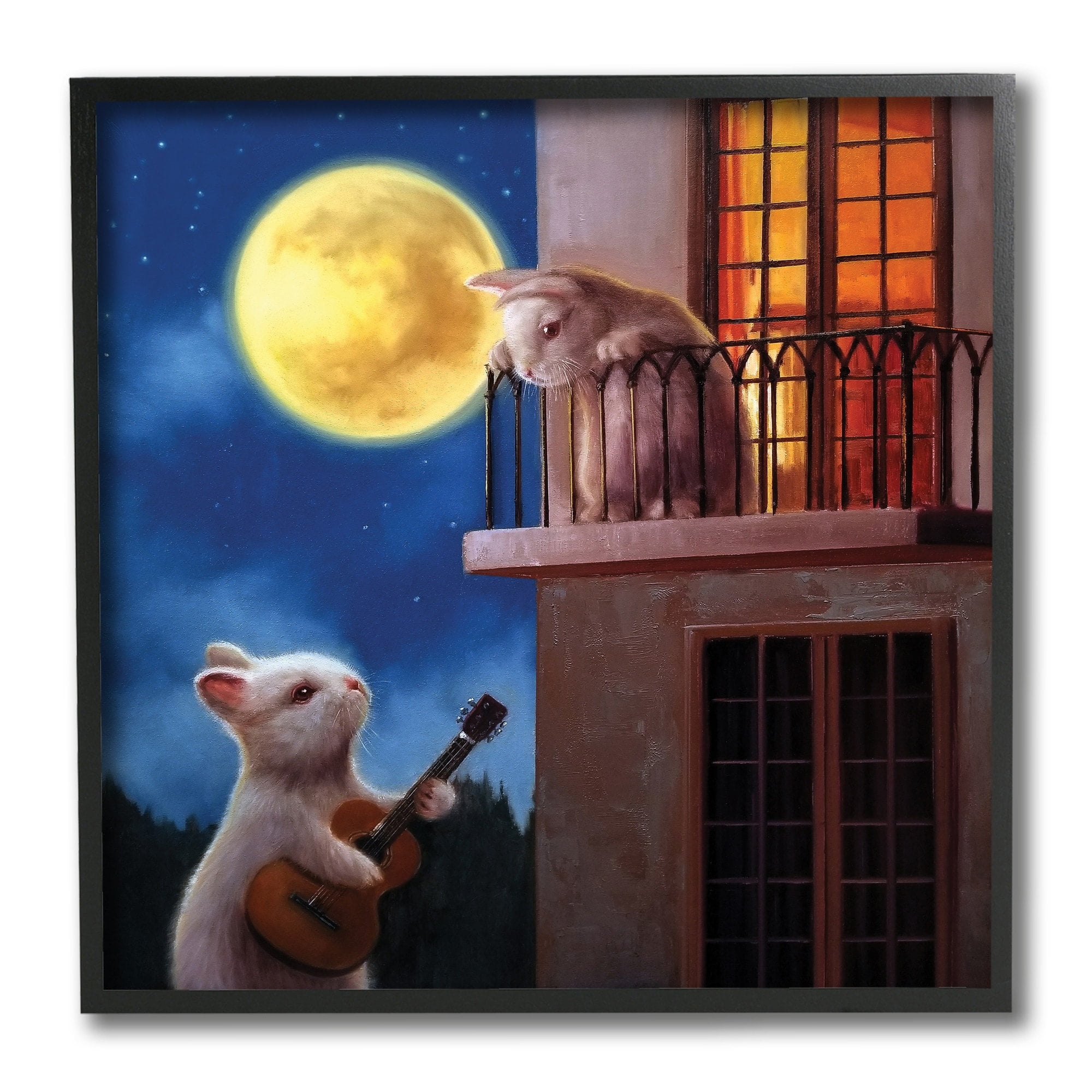 Stupell Industries Rabbit Serenading Bunny on Balcony Night Sky,12 x 12,Designed by Lucia Heffernan