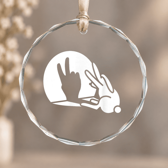 Rabbit Shadow Hand Peace Sign Theme Ornament, Home Decor, Circle Glass Ornament