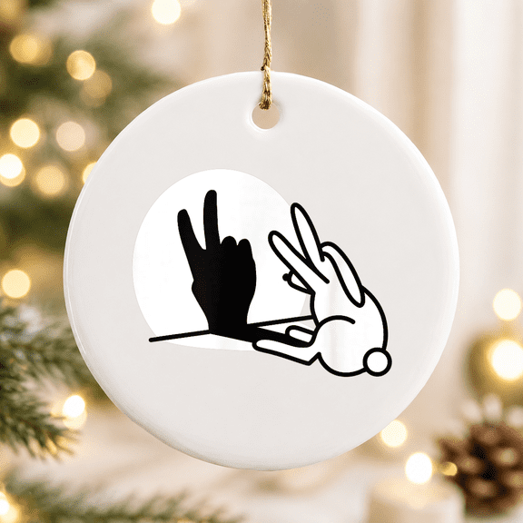 Rabbit Shadow Hand Peace V Sign Hippie Easter Bunny Christmas Ornament, Holiday Keepsake Gift, Ceramic Ornament