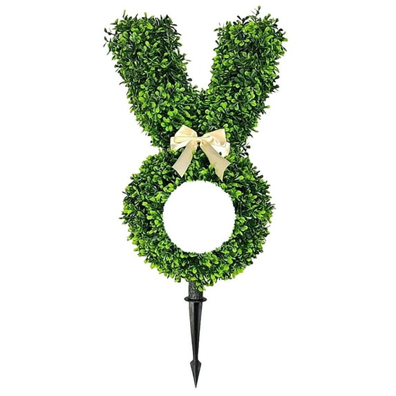 Rabbit-Shape Artificial Green Plants For Easter Decoration, Lifelike Faux Topiary With Bunny Design Featuring A Hollow Head And 70Cm Ground Stake For Outdoor Indoor Porch Garden,