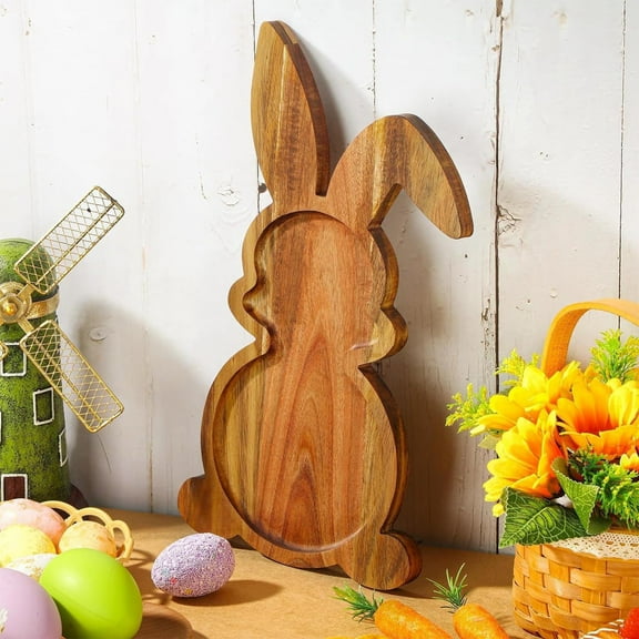 Rabbit Shape Charcuterie Board, Easter Bunny Wooden Serving Tray Bamboo Cutting Board Rabbit Dinner Platter for Kitchen Cute Cheese Board Salad Plate Snack Fruit Tray