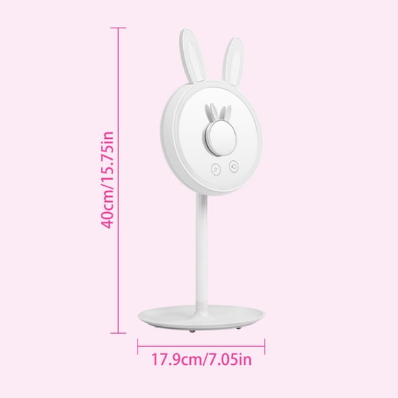 Rabbit Shaped LED Makeup Mirror for Women - 3-Level Dimming Backlit & 180° Rotation - Rechargeable with Magnetic Mini Mirror &