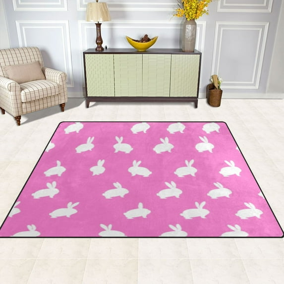 Rabbit Silhouette Pattern 80''x58'' Extra Large Plush Memory Foam Rug, Soft, Absorbent, Non Slip