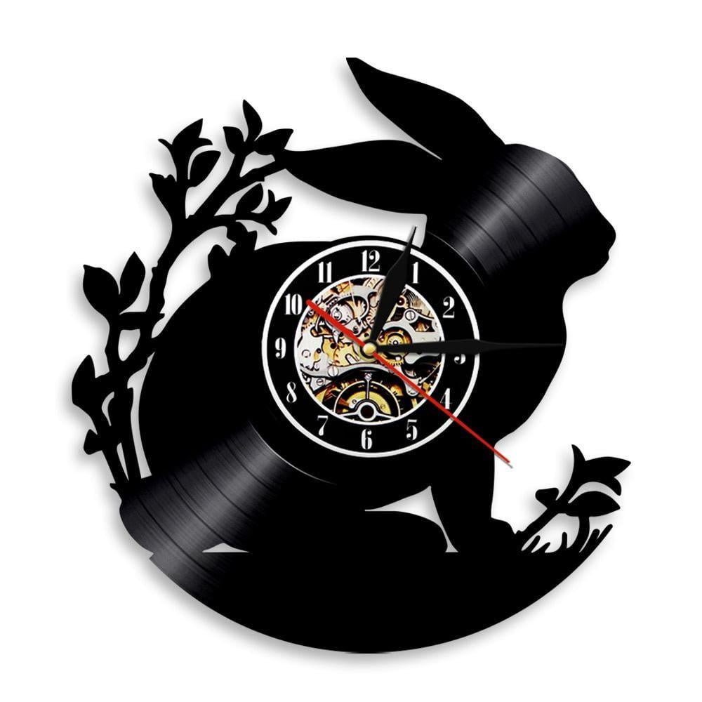 Rabbit Silhouette Wall Clock Woodland Animal Nursery Art Baby Room ...