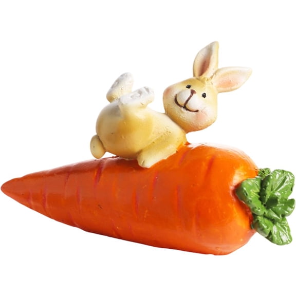 Rabbit Sitting On Carrot Statue Resin Bunny Figurine Miniature Animal Ornament for Fairy Garden Micro Landscape Decor