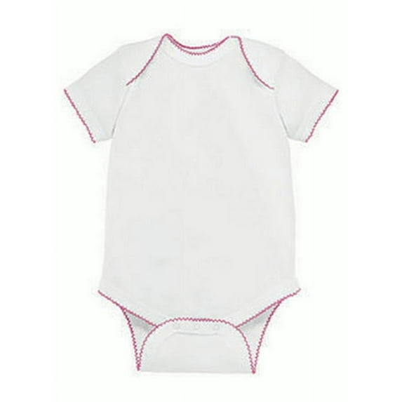 Rabbit Skins - Infant Baby Rib Bodysuit - 4400, 12M, White/Raspberry Picot