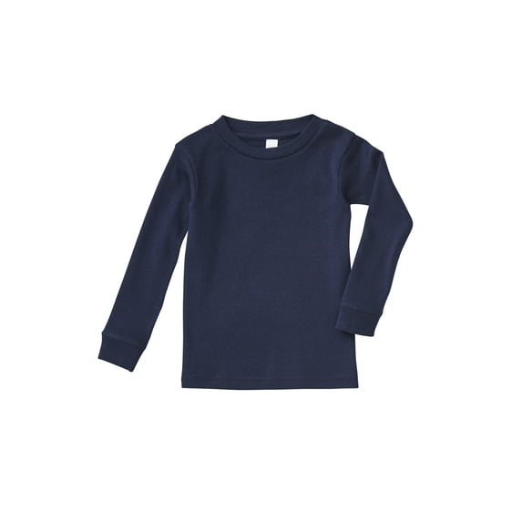 Rabbit Skins 100% Combed Ringspun Cotton Toddler Long Sleeve Baby Rib Pajama Top, Navy, 4T