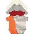 thumbnail image 1 of Rabbit Skins, 5-Pack 100% Cotton Baby Rib Long Sleeve + Short Sleeve Bodysuit, Hay Ride: Titanium/ Natural / Garnet/ Orange/ Titanium-Natural Stripe, Newborn, 1 of 4