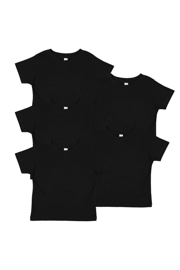 5 Pack Fine Jersey Toddler T-Shirt Boy & Girl| Kids Tee| Blank Child Tshirt , Black, 5